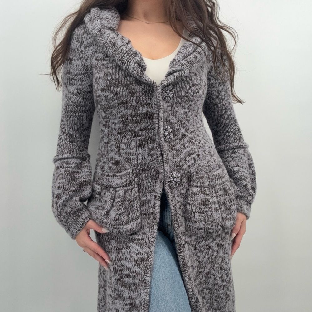 BCBG Maxazria Chunky Knit Acrylic Wool Blend Duster Sweater Long Small